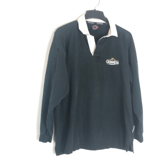 Guinness Other - Guinness Men’s XL Rugby Shirt Black White Embroidered Long Sleeve Collared *flaw
